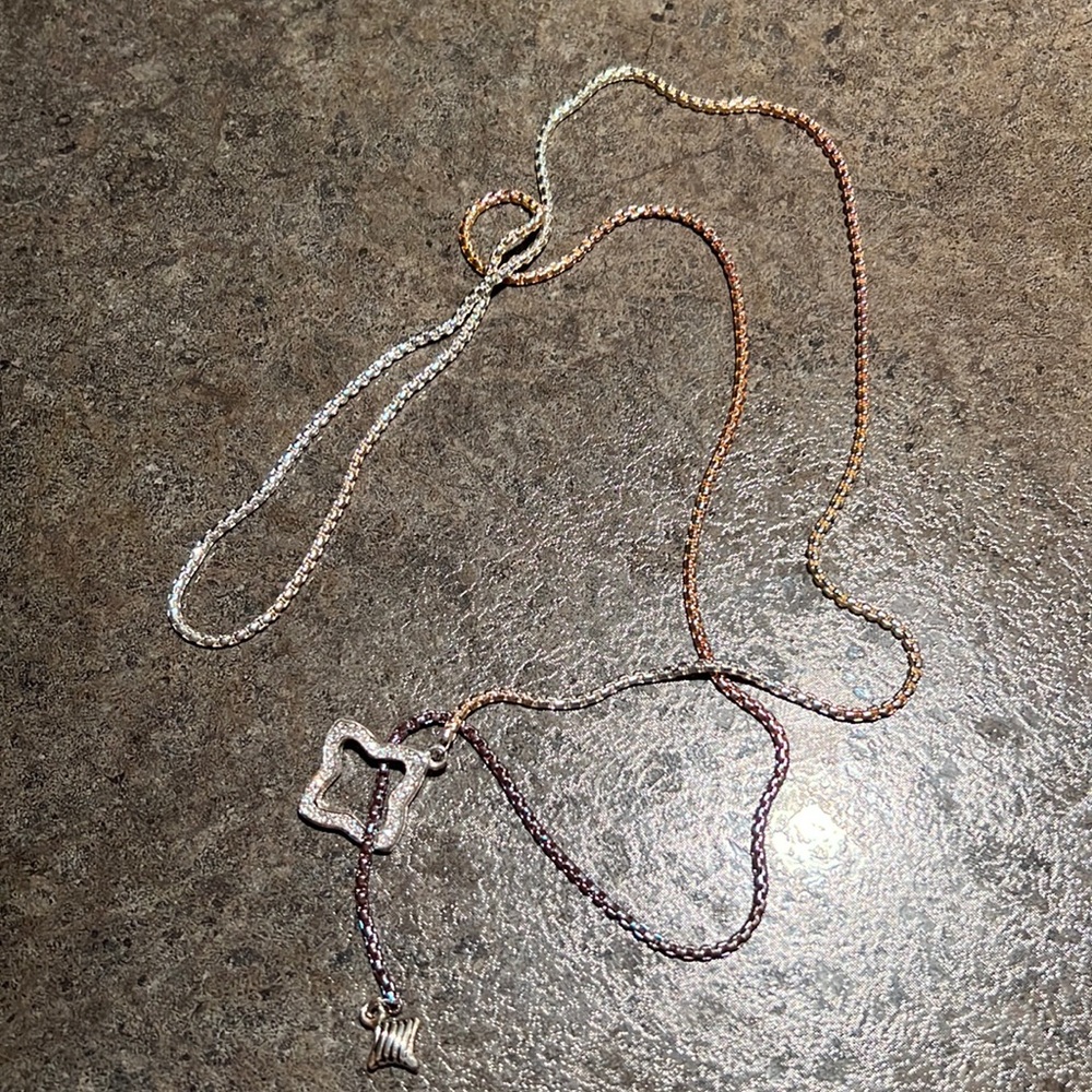Tri-Color Lariat Necklace Belly Chain Quatrefoil Box